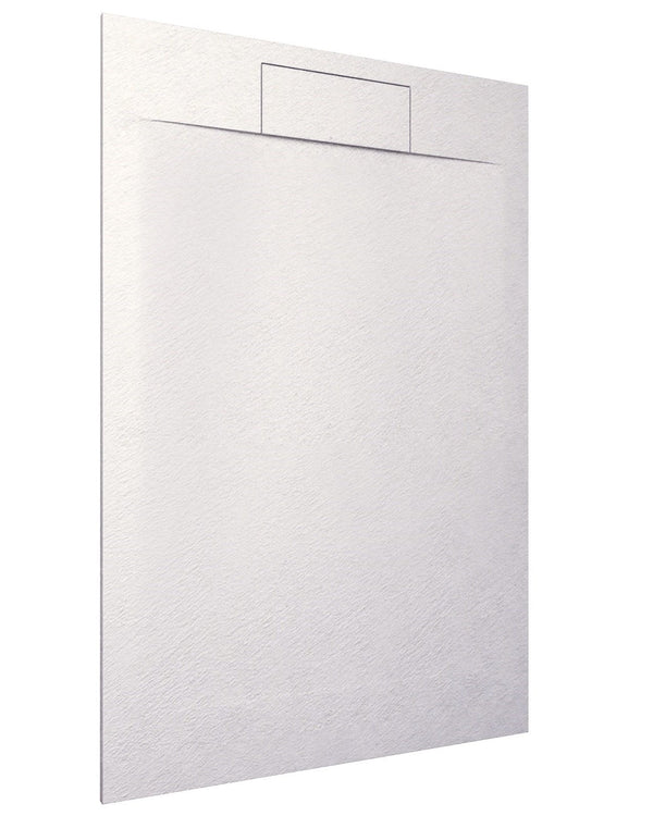 Piatto doccia 160x80 effetto pietra ardesia bianco in smc in naturale e antiscivolo visto dall'alto con superficie e...