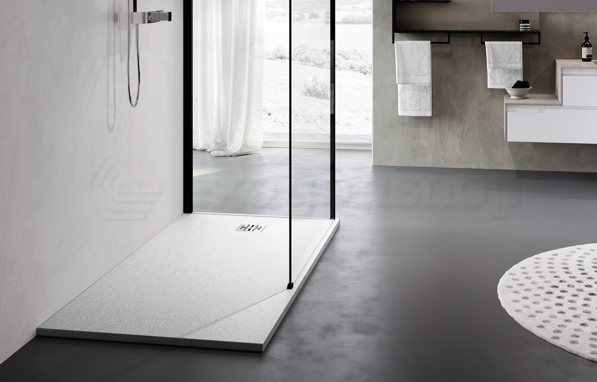 Novellini Novomatt Piatto doccia 180x90 effetto pietra in mineralsolid bianco opaco