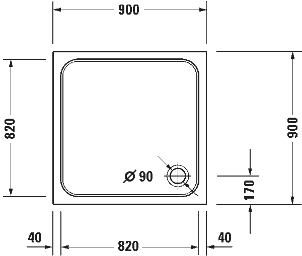 Piatto Doccia 90x90 Quadrato in acrilico sanitario Bianco 720102000000000 D-Code Duravit