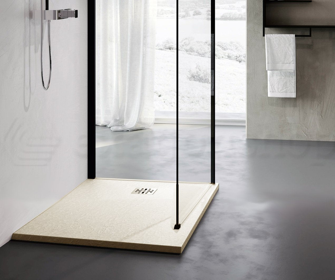 Novellini Novomatt Piatto doccia 90x90 effetto pietra in mineralsolid tortora