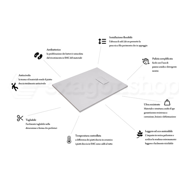 Quarzo piatto doccia 160x80 in smc effetto pietra ardesia grigio