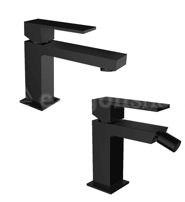 Teorema Pillar Coppia Miscelatori Lavabo E Bidet scarico click clack Nero Opaco Pillar