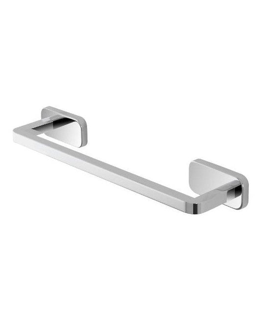 Porta asciugamani 45 cm acciaio inox cromo cubik, dettaglio ravvicinato del materiale e dell'aggancio - Exagonshop