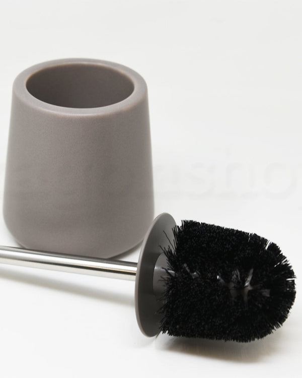 Porta scopino wc da pavimento in ceramica tortora Sidney, vista laterale del profilo a muro - Exagonshop