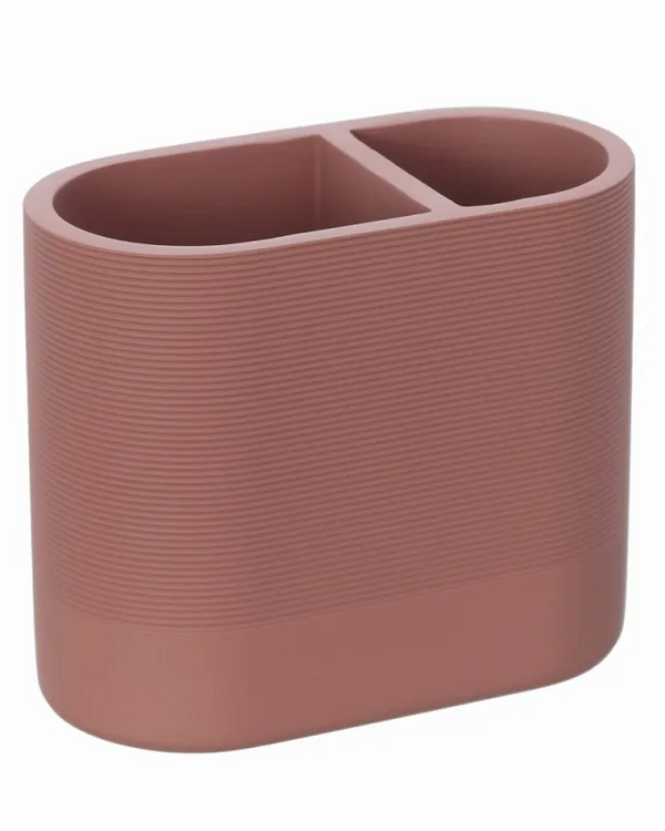 Porta spazzolini in poliresina terracotta Marika, dettaglio ravvicinato del materiale e dell'aggancio - Exagonshop