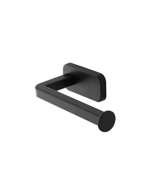Portarotolo in acciaio inox nero cubik, dettaglio ravvicinato del materiale e dell'aggancio - Exagonshop