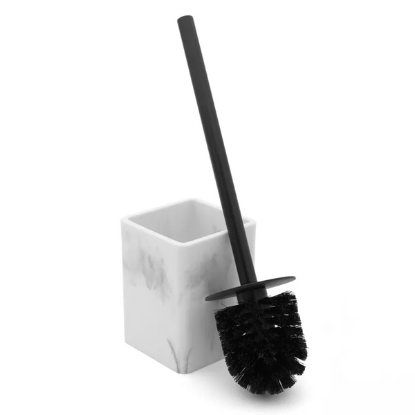 Portascopino in poliresina marmorizzato bianco Marmo Marmo Bianco, dettaglio ravvicinato del materiale e dell'aggancio...