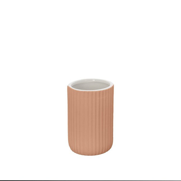Set portaspazzolini dispenser portasapone e portascopino in ceramica rosa Color