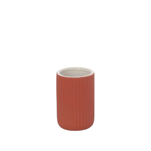 Set portaspazzolini dispenser portasapone e portascopino in ceramica rosso mattone Color