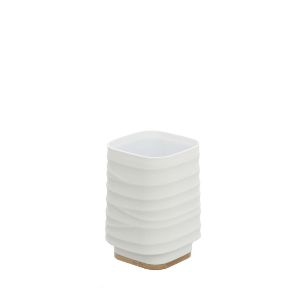 Portaspazzolino in plastica ABS e bamboo bianco Alabama