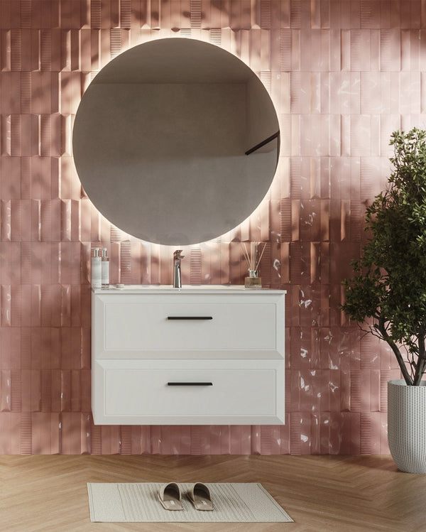 Mobile bagno bianco opaco 100x45 Praga lavabo in ceramica, vista laterale della struttura sospesa - Exagonshop
