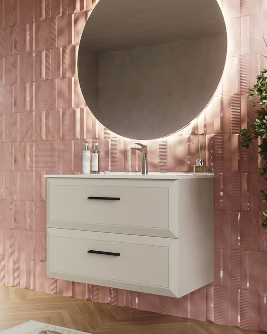 Mobile bagno canapa 100x45 Praga lavabo in ceramica lucido CANAPA MATT ambientato in bagno moderno con specchio e...