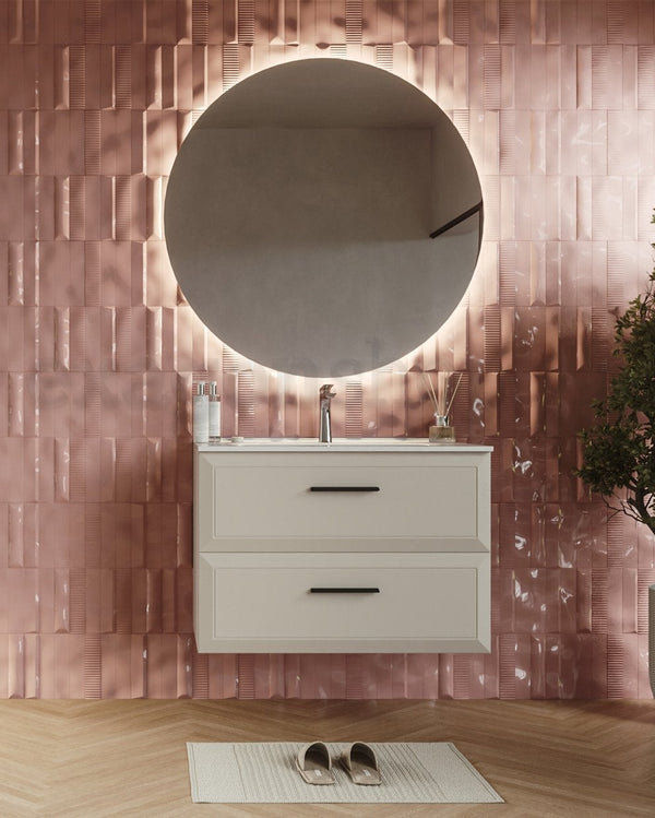 Mobile bagno canapa 100x45 Praga lavabo in ceramica lucido CANAPA MATT, dettaglio ravvicinato della finitura e del...