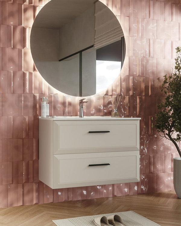 Mobile bagno canapa 100x45 Praga lavabo in ceramica lucido CANAPA MATT, vista laterale della struttura sospesa - Exagonshop