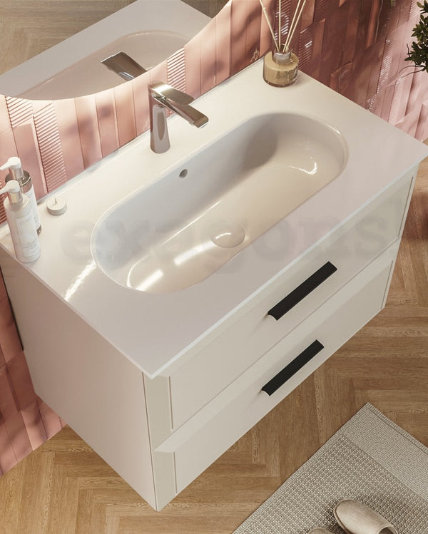 Mobile bagno canapa 100x45 Praga lavabo in ceramica lucido CANAPA MATT, vista dall'alto del piano con lavabo - Exagonshop