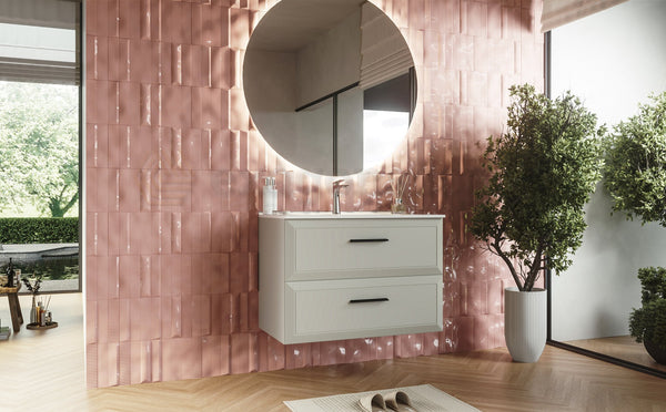 Mobile bagno grigio chiaro 100x45 Praga due cassetti soft close con lavabo in ceramica