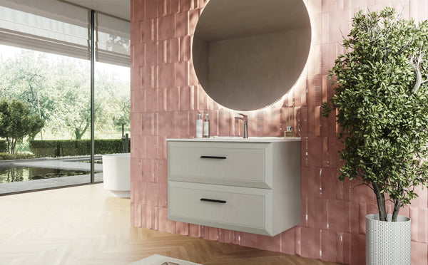 Mobile bagno grigio chiaro 100x45 Praga due cassetti soft close con lavabo in ceramica