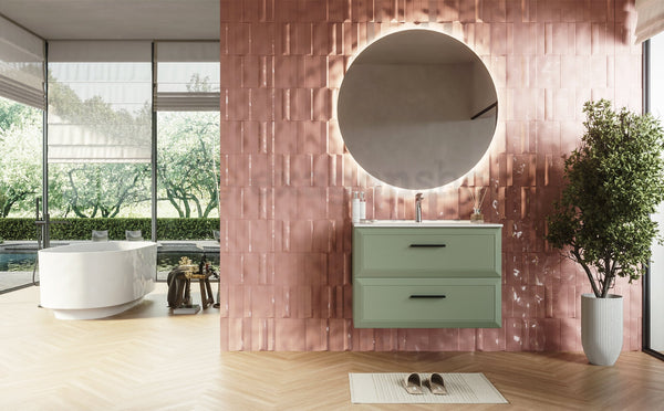 Mobile bagno muschio 100x45 Praga due cassetti soft close con lavabo in ceramica