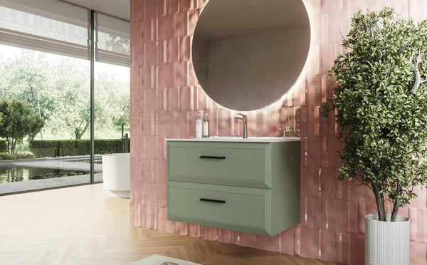 Mobile bagno muschio 100x45 Praga due cassetti soft close con lavabo in ceramica