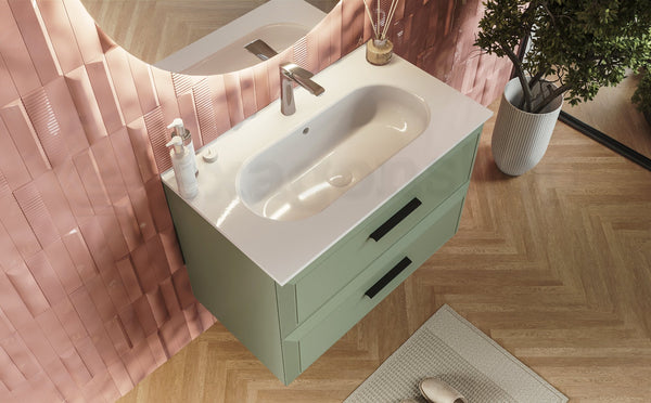 Mobile bagno muschio 100x45 Praga due cassetti soft close con lavabo in ceramica