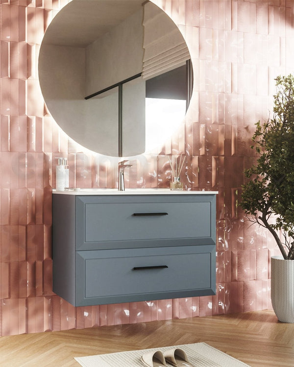 Mobile bagno sky blue 100x45 Praga lavabo in ceramica lucido, vista laterale della struttura sospesa - Exagonshop