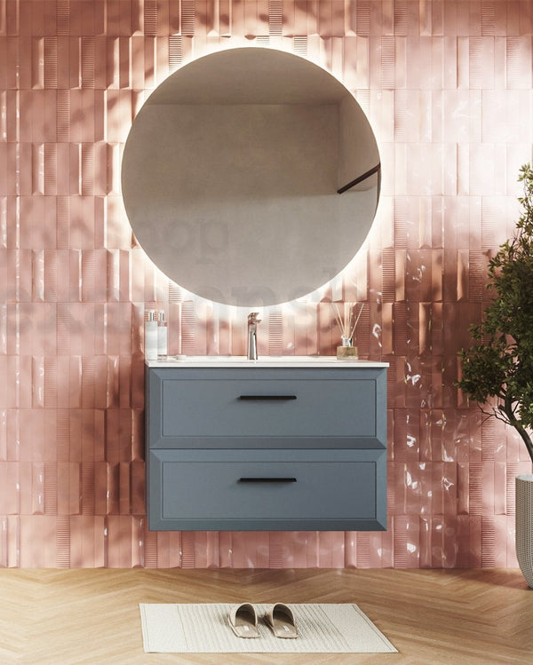 Mobile bagno sky blue 80x45 Praga lavabo in ceramica lucido, vista laterale della struttura sospesa - Exagonshop