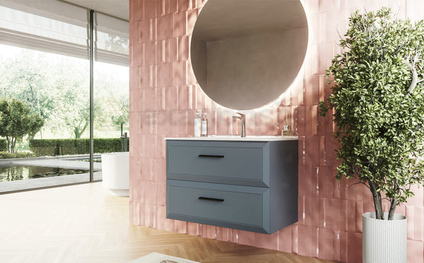 Mobile bagno sky blue 80x45 Praga due cassetti soft close con lavabo in ceramica