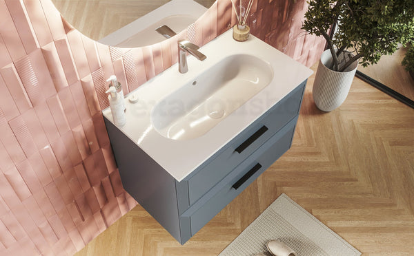 Mobile bagno sky blue 80x45 Praga due cassetti soft close con lavabo in ceramica