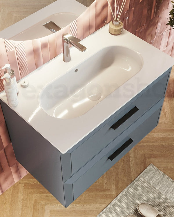 Mobile bagno sky blue 80x45 Praga lavabo in ceramica lucido, vista dall'alto del piano con lavabo - Exagonshop