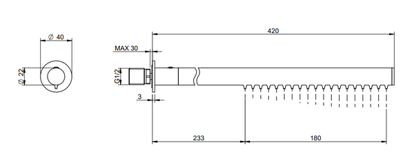 Treemme 22mm RWIT1147IS02 soffione stick a parete 36 cm in acciaio inox satinato