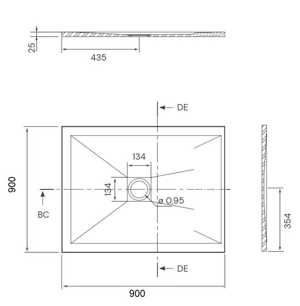 Desio Piatto Doccia 90x90 effetto pietra antibatterico in Solidstone Bianco