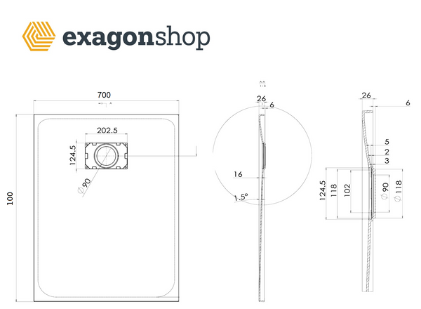 Quarzo piatto doccia 70x100 in smc effetto pietra ardesia bianco