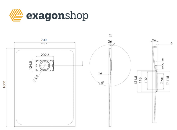 Quarzo piatto doccia 70x160 in smc effetto pietra ardesia bianco