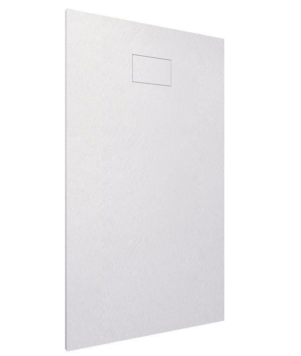 Quarzo piatto doccia 80x140 effetto pietra ardesia bianco in smc con piletta e copripiletta