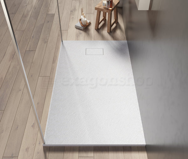 Quarzo piatto doccia 80x140 in smc effetto pietra ardesia bianco