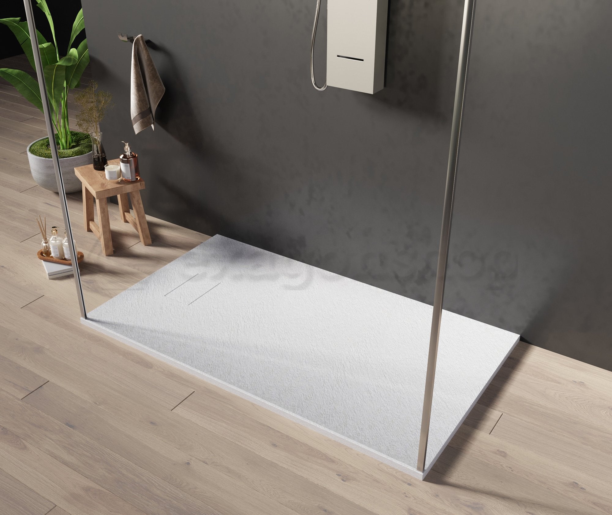 Piatto Doccia 90x70 Spessore 2,6cm In SMC Effetto Pietra Bianco - Quarzo