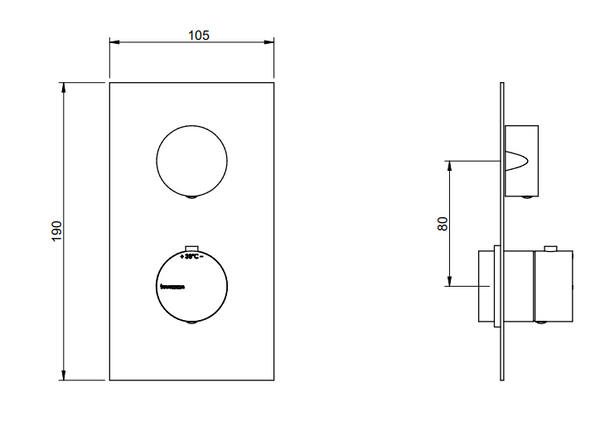Treemme 22mm miscelatore doccia termostatico a muro 1 uscita senza parte incasso inox satinato