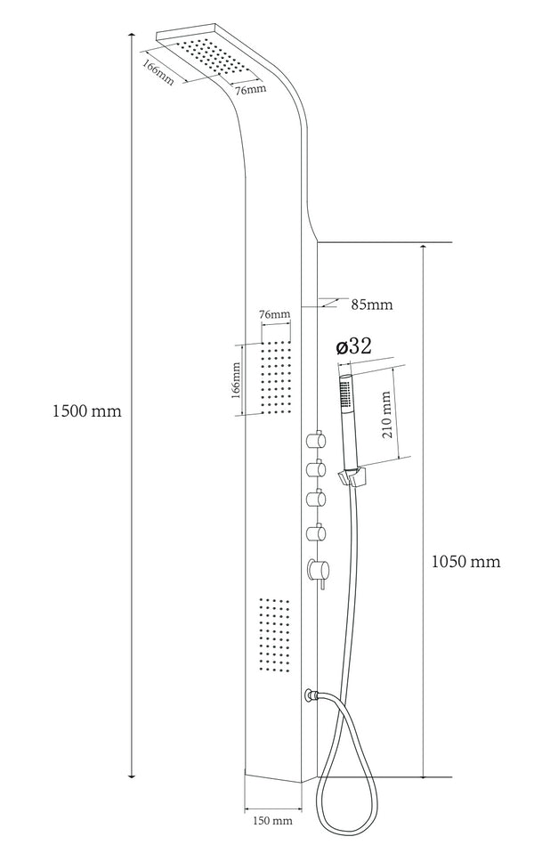 Formentera Pannello doccia H.150xL.15 cm in alluminio Bianco Lucido