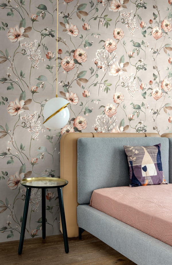 Ragno papers rivestimento 60x180 decorativo floreale rettificato 7 mm in pasta bianca Bloom Touch