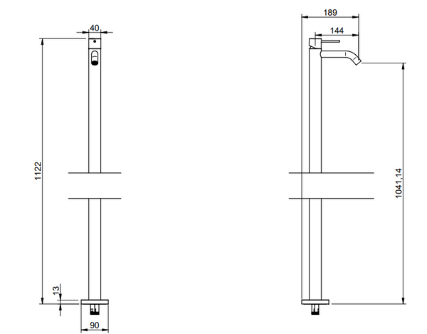 Treemme 40mm RWIT1314IS03 miscelatore lavabo da pavimento senza parte incasso inox satinato