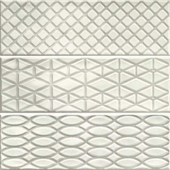 Rivestimento decoro 10x30 in pasta bianca 7,5mm grey glossy Ragno Brick