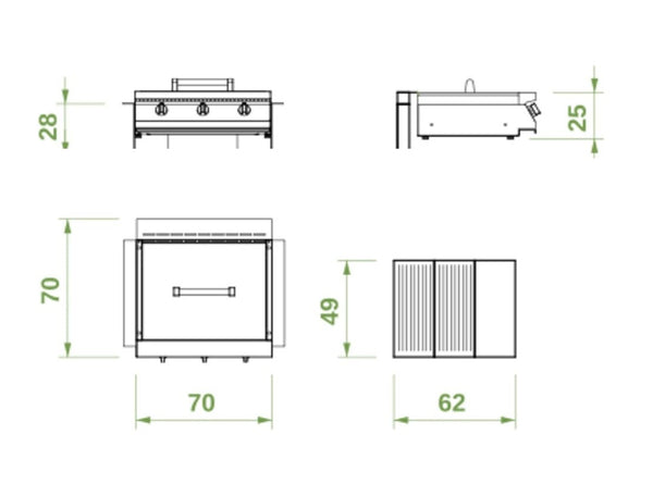 Palazzetti Romeo 70 grill a gas extralarge con 3 bruciatori accensione one-touch in acciaio