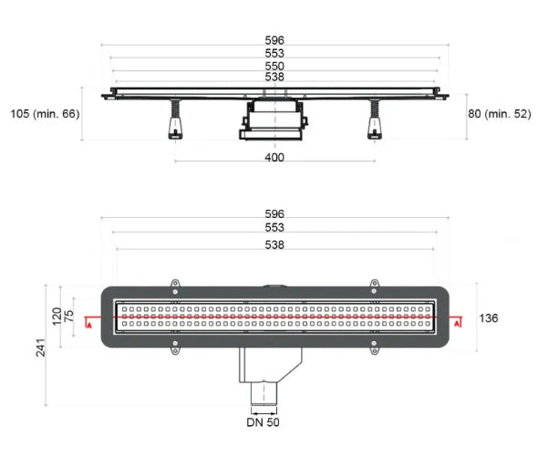 Compact Net Line Canalina doccia a pavimento 65 cm con griglia e scarico Uscita dn 50