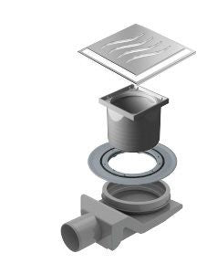 scarico doccia a pavimento 10x10 cm con griglia e sifone Uscita Dm 50 cromo