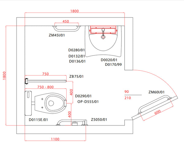 Goman Kit Bagno Disabili completo per allestimento secondo NORMATIVA 12 PEZZI Bianco