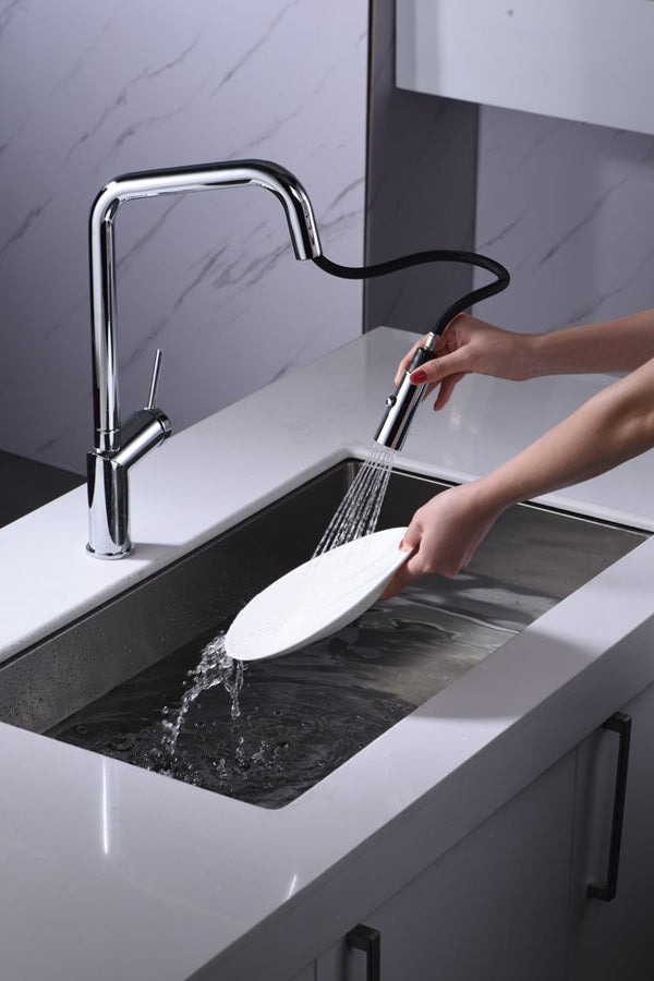 Rubinetto cucina con bocca estraibile monocomando in ottone cromato Monza