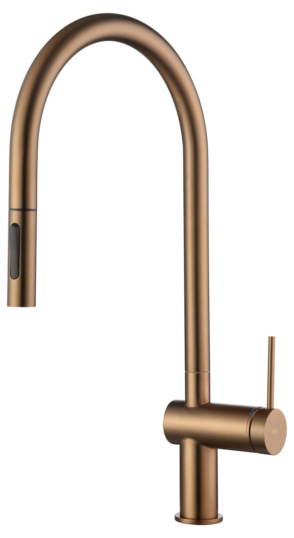 Rubinetto cucina monocomando con bocca estraibile in ottone oro rosa spazzolato PVD Novara