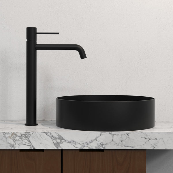 Rubinetto lavabo alto monocomando in ottone nero opaco Hidden
