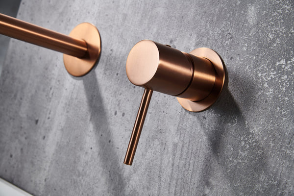 Rubinetto lavabo da incasso a muro oro rosa spazzolato Memo