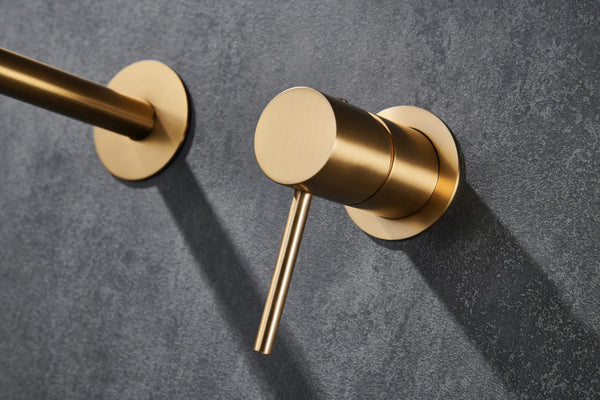 Rubinetto lavabo da incasso a muro monocomando in oro spazzolato Memo